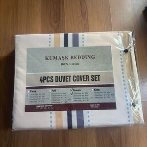 4PCS Duvet Cover Set - Cream and Blue